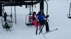 Kimberly and instructor on ski lift