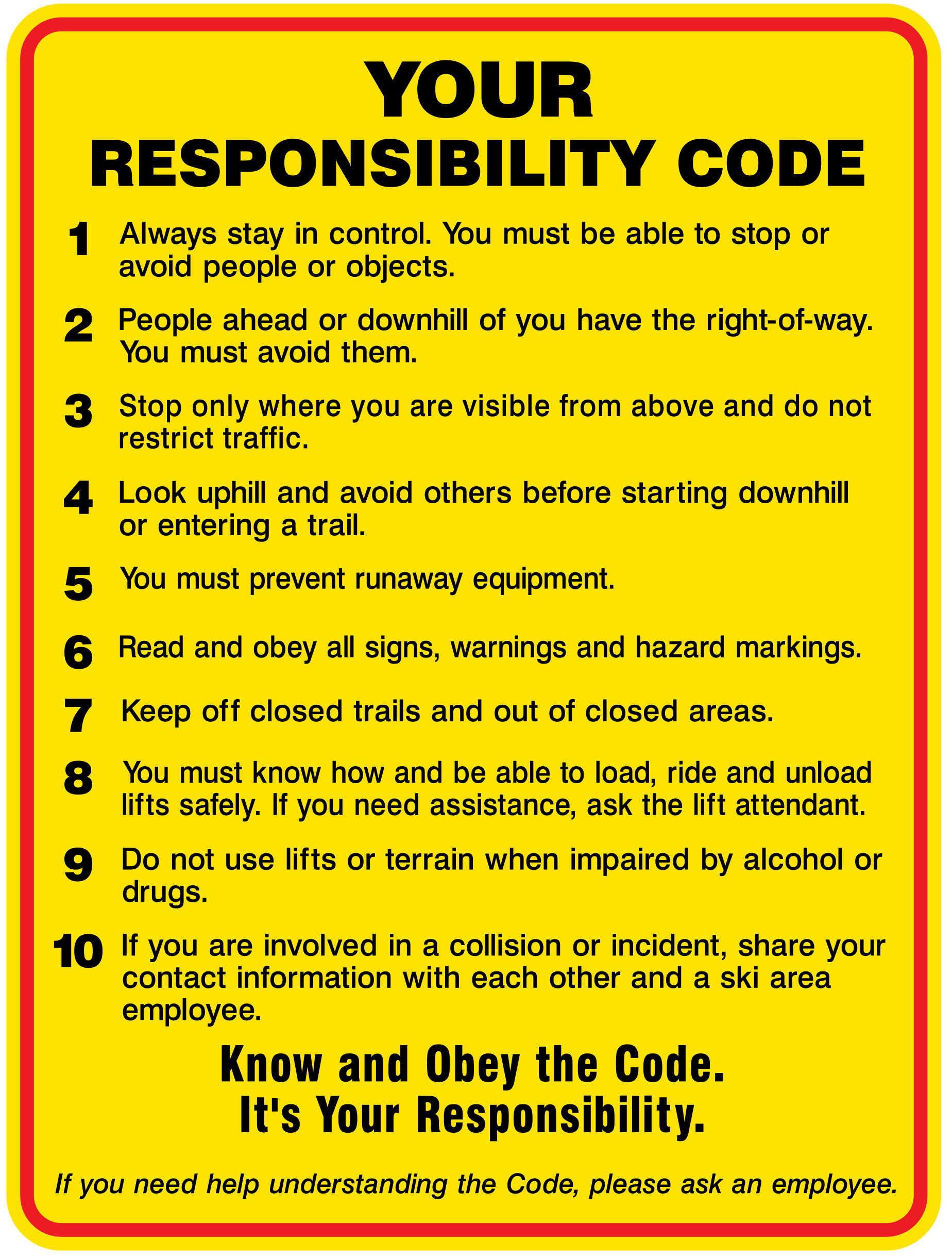 Your Responsibility Code Colorado Ski Country USA